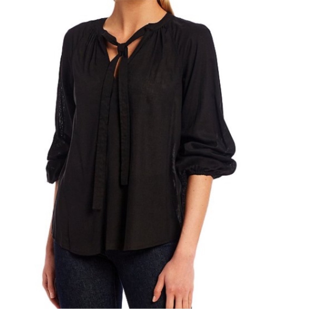 Antonio Melani Black Tavia Split Tie Linen Blend Blouse Size XS NEW